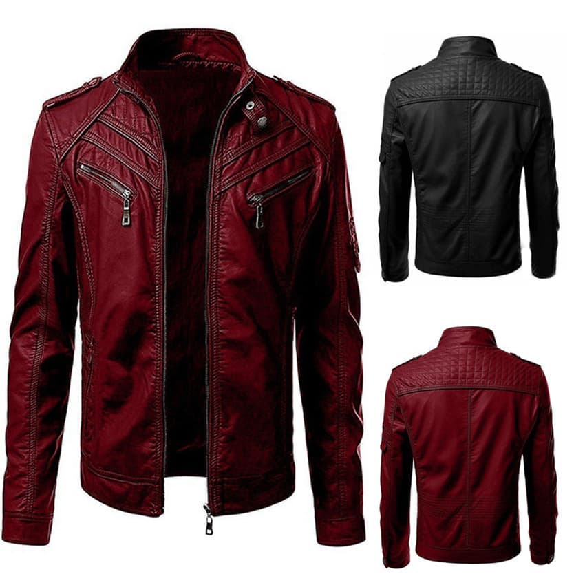 2022 Autumn New Foreign Trade Plus Size Leather Jacket for Men, Hot-Selling European and American Style Color Stand Collar Leather Jacket