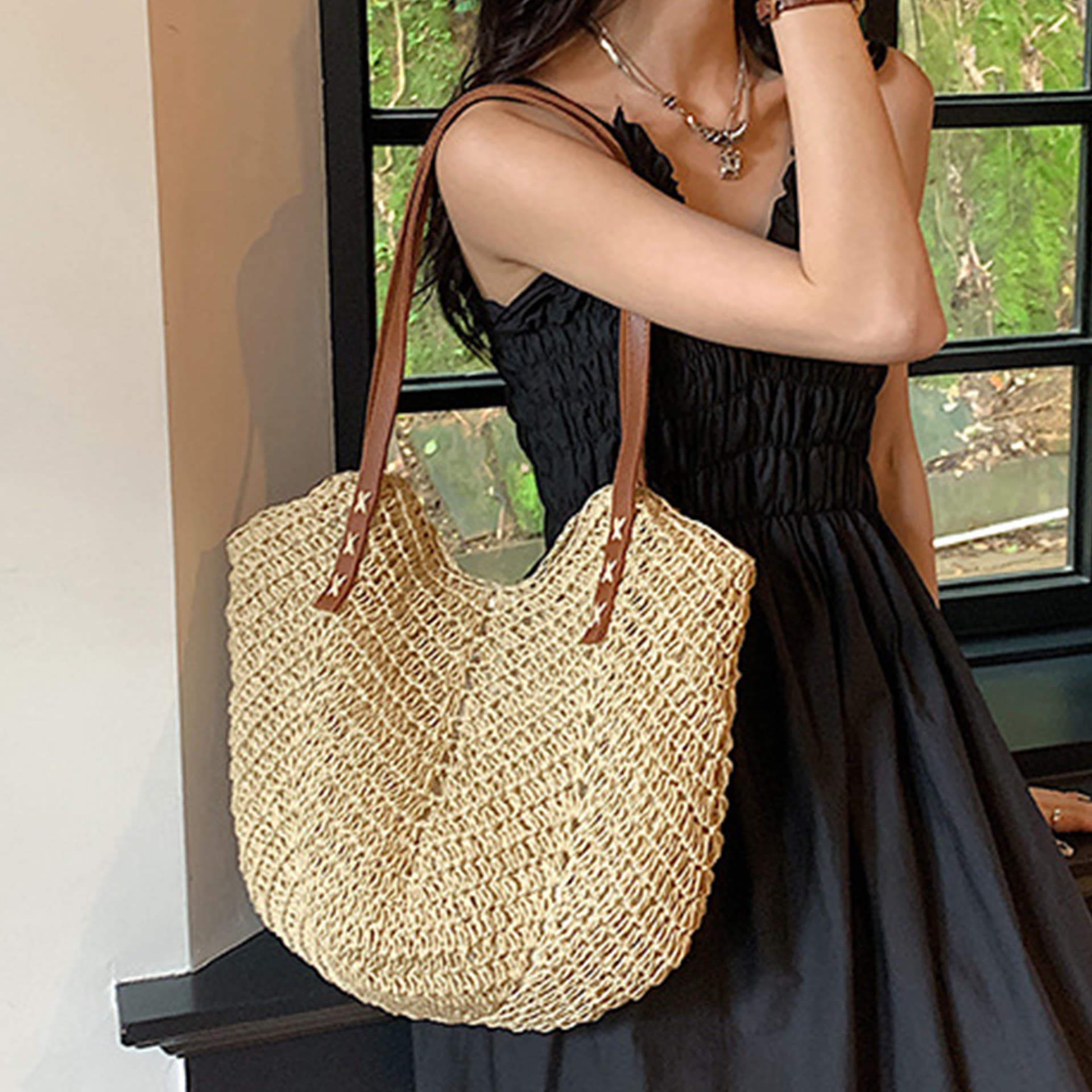 Straw Beach Bag Handbag Woven Bag Shoulder Bag Vacation Tote Simple Versatile Fashion Factory Wholesale