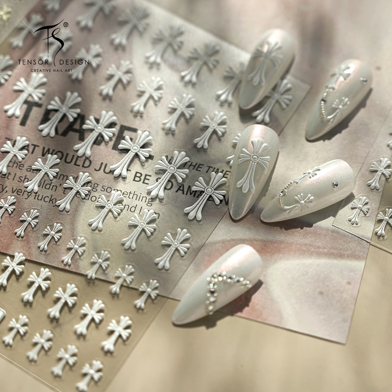 Iron Embossed 3D Cool Minimalist Cross Chrome Hearts Nail Stickers Creative DIY Nail Decals