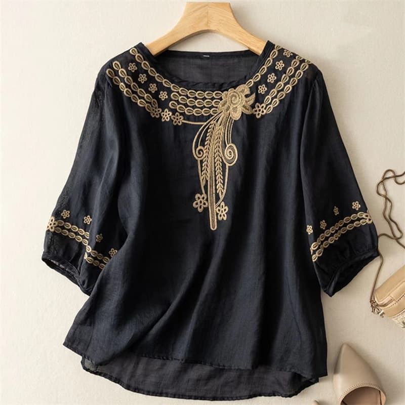 Linen and Ramie Blouse for Women Premium Plus Size Middle-aged Mother Summer 2026 New Chinese Style Short Sleeve Shirt