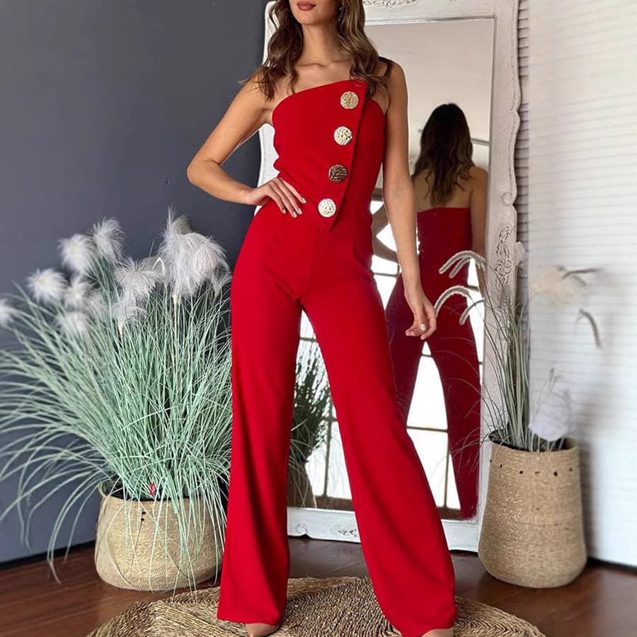New European and American Amazon Export New Style Strapless Irregular Design Loose Wide-Leg Jumpsuit