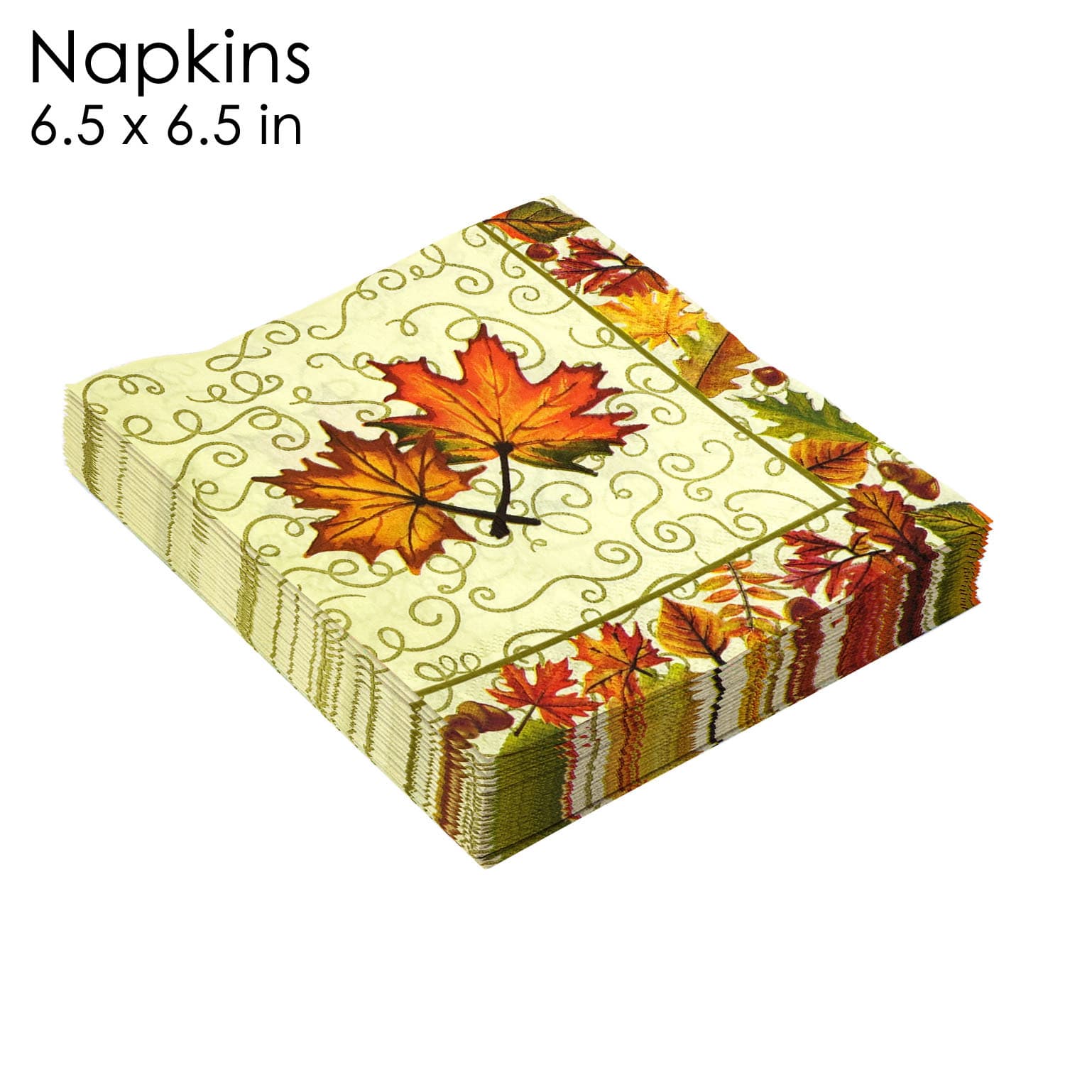 JW In-Stock Floral Maple Leaf Texture Yellow Background Maple Leaf Nut Element Border Thanksgiving Seasonal Printed Napkin