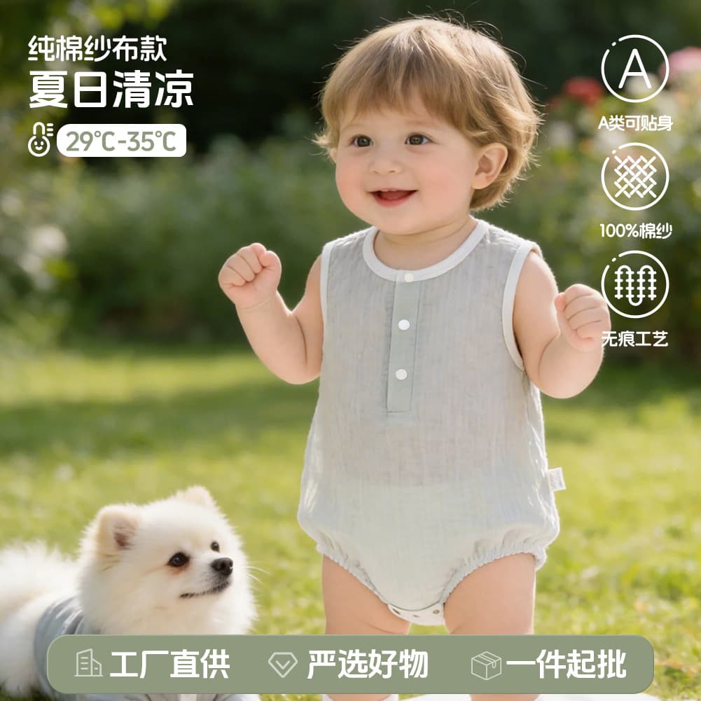 Baby Bodysuit Gauze Sleeveless Triangle Romper Summer Thin Newborn Cotton Onesie Class A Crawling Suit