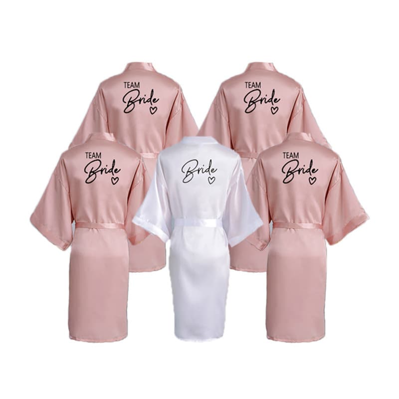 European and American Cross-Bride TEAM Bridal Party Morning Robe Women's Sleepwear Wedding Makeup Marriage Imitation Silk Bathrobe