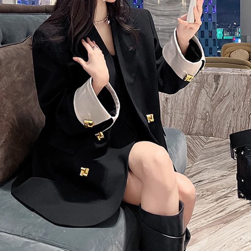 Metal Button Blazer for Plus Size Women, Chic and High-End Suit [Button price too high, price increased]