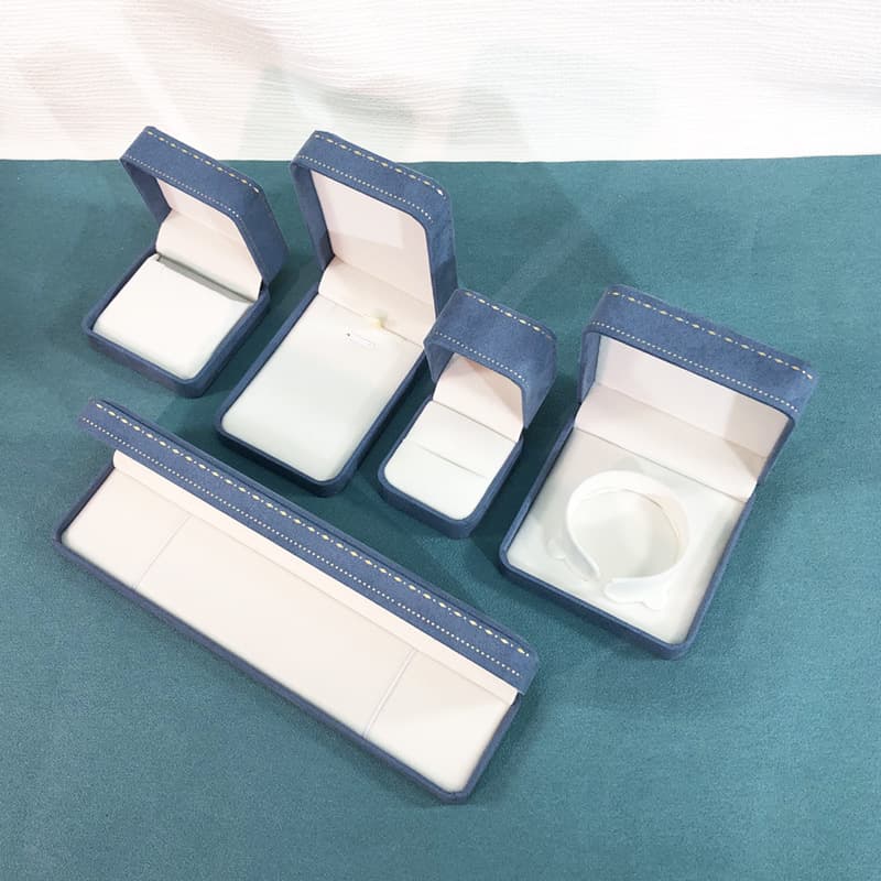 Lake blue rounded corners imitation leather jewelry box fashion pearl jewelry packaging box jewelry box ring box earring box new