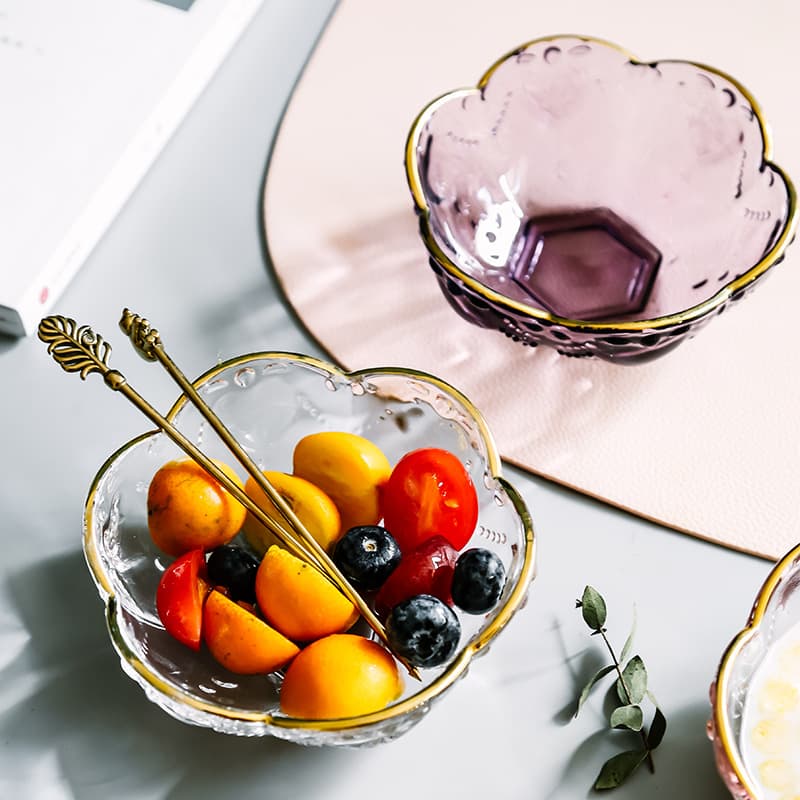 Lvdian Japanese-style Gold Rim Glass Bowl Creative Flower Dessert Bowl Yogurt Lotus Root Starch Tremella Soup Bowl Heart-shaped Dessert Bowl