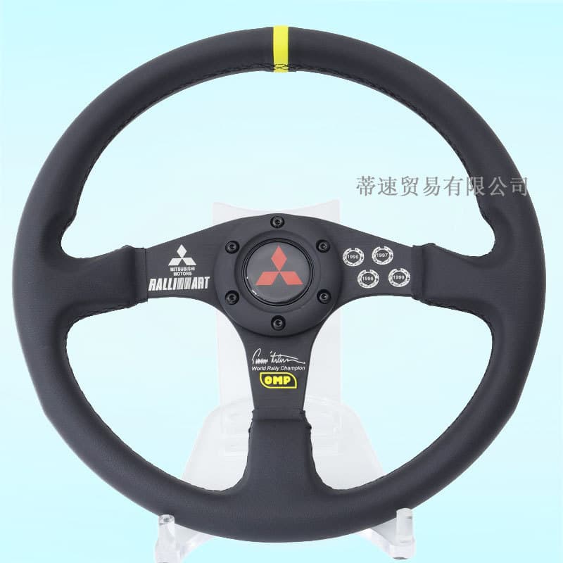 Cross-border Best Seller Universal 14-inch OMP Leather Steering Wheel JDM Racing Competition Steering Wheel Flat Style