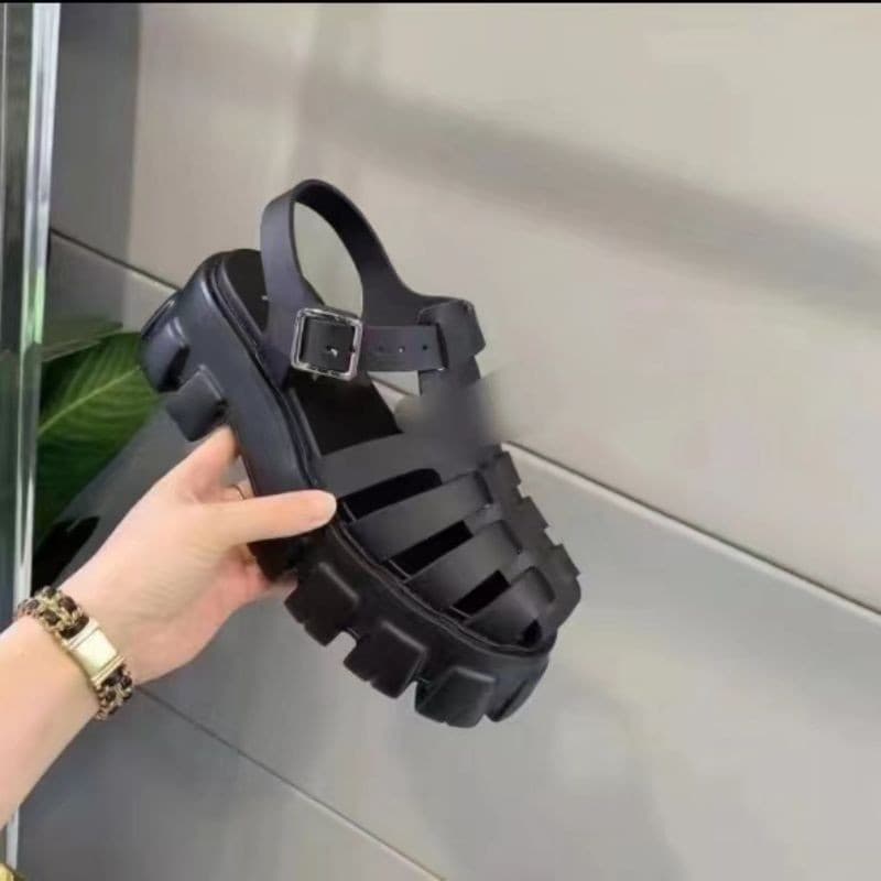 Cross-Border Large Size Roman Women's Sandals Spring Summer New Breathable Closed-Toe Anti-Slip Chunky Heel Hollow Out Sandals Wholesale