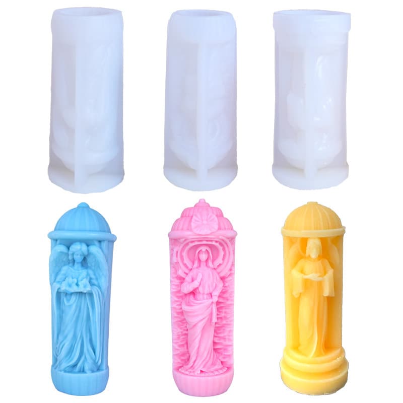 3D Relief Cylinder Scented Candle Silicone Mold Long Stem Pattern Woman Cylinder Plaster Mold Roman Column