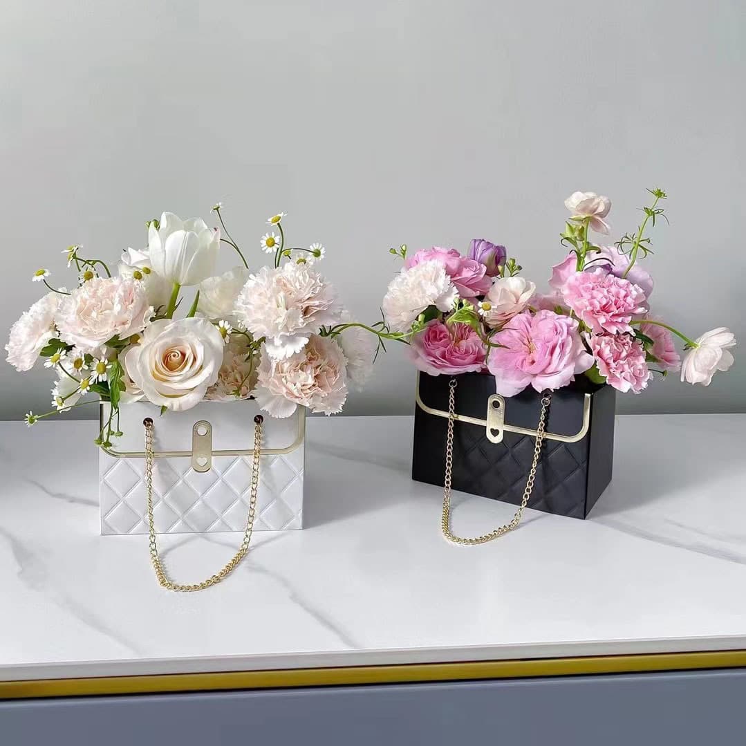 Floral Handbag Gift Box for Bouquets, Foldable Paper Flower Gift Box for Teacher's Day, Flower Basket Packaging Box