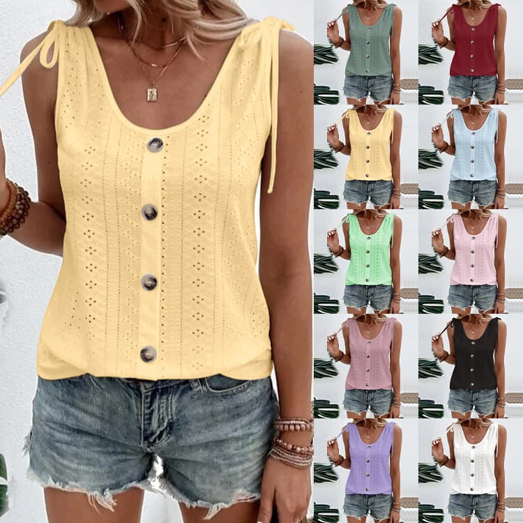 2026 Spring/Summer European and American Cross-Border Amazon Independent Site Wish New Women's Clothing Sexy Casual Solid Color U-Neck Tank Top