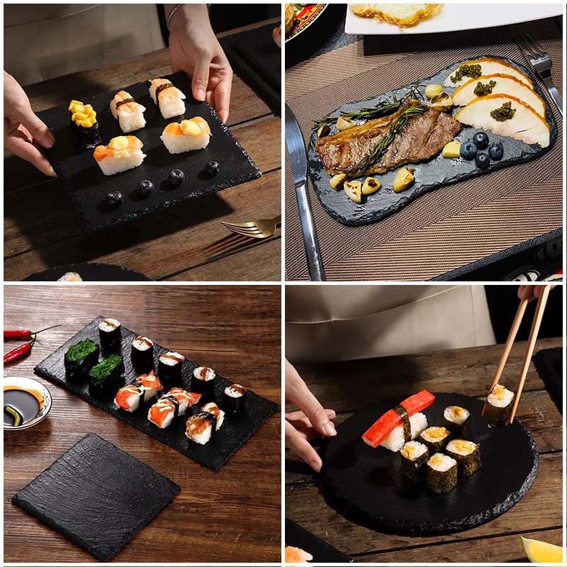Natural Black Rock Plate Steak Dinner Plate Western Restaurant Dessert Sushi Japanese Style Stone Tableware