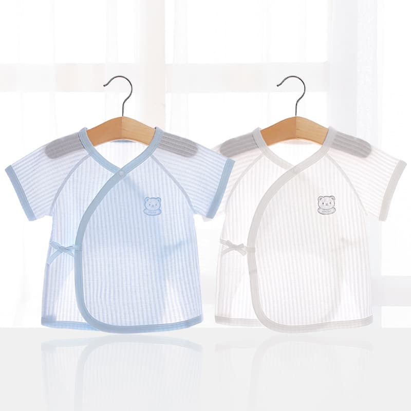 Newborn Half-Back Shirt Baby Autumn Top Pure Cotton Summer Thin Style Infant Short Sleeve Tie Closure Monk Suit