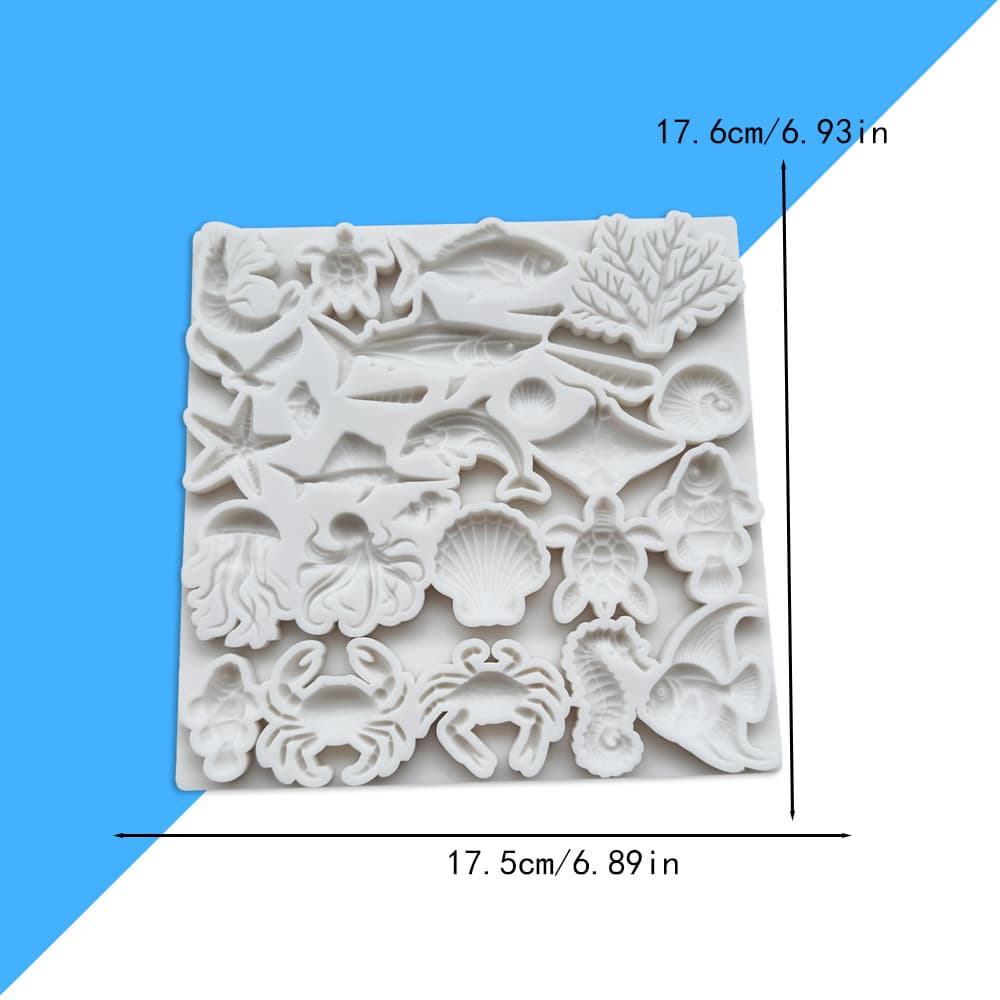 New Ocean Animal Fondant Silicone Mold Octopus Turtle Shell Shrimp Crab Snail Seahorse Cake Baking Mold