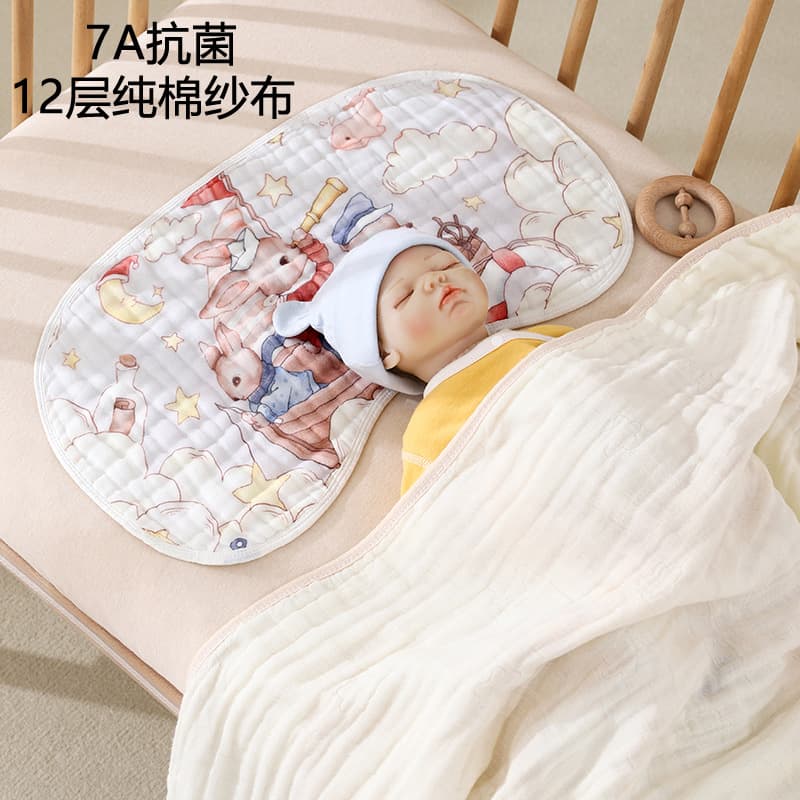 7A antibacterial baby cloud pillow 12 layers of pure cotton gauze newborn child pillow baby head pillow absorbs sweat and is breathable