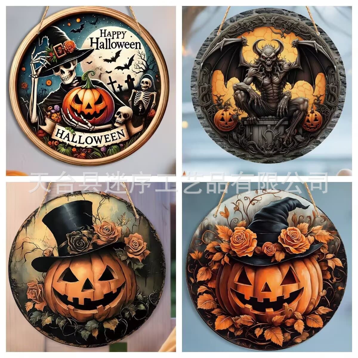 Cross-border popular home decoration Halloween pumpkin wooden door sign round sign creative decoration hanging pendant