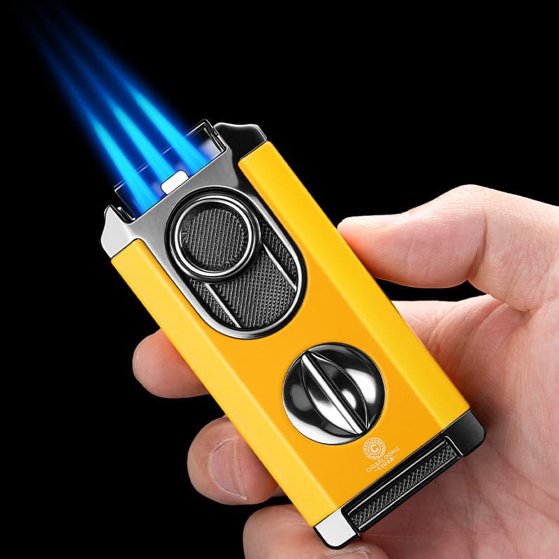 Cigar lighter windproof direct punch creative three-in-one V-cut multi-functional zinc alloy lighter CB-24FT2