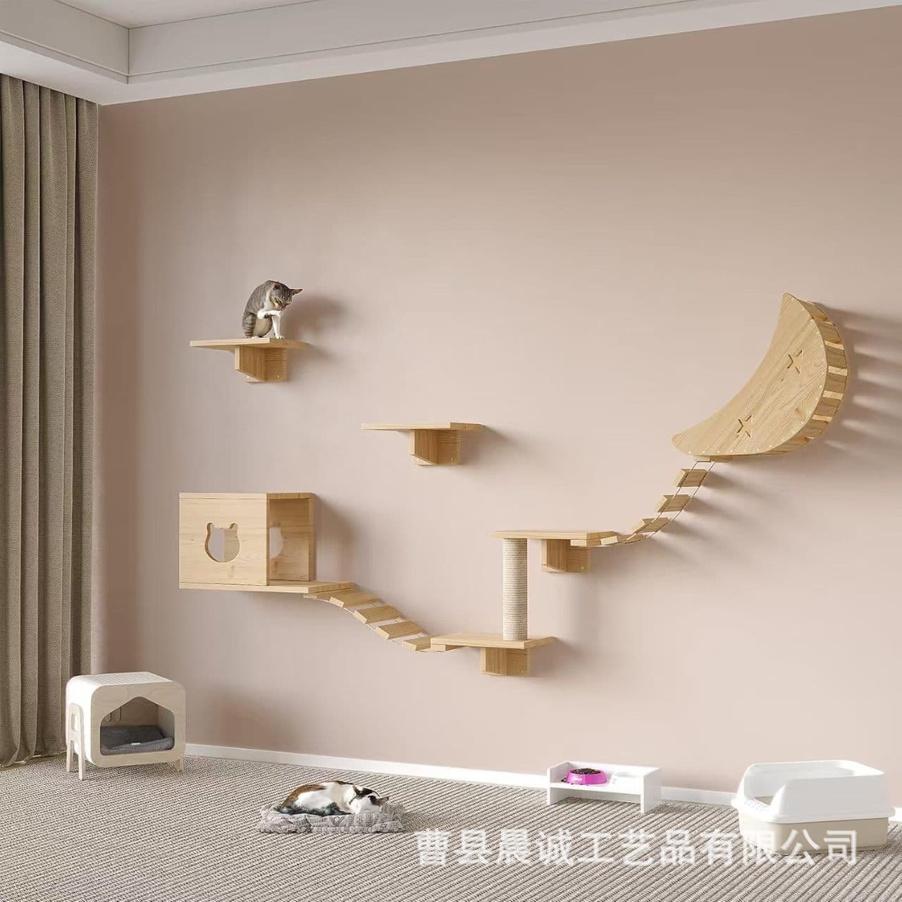 Cross-Border Wooden Wall-Mounted Cat Climbing Frame, Home Cat House, Cat Climbing Ladder, Cat Jumping Platform, All-In-One Boredom-Relief Pet Toy