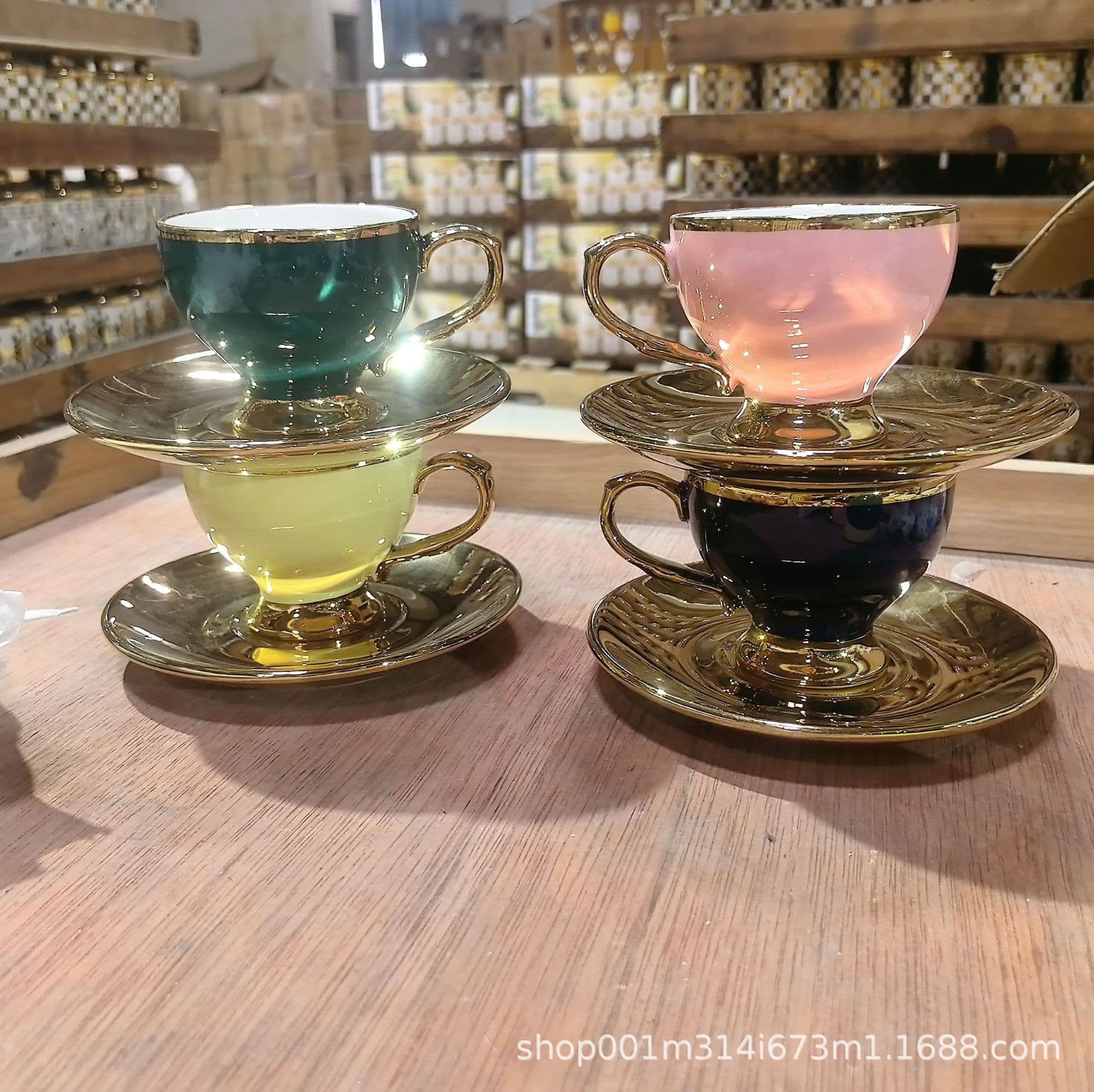 Creative 6 cups and 6 saucers electroplated ceramic small coffee cups and saucers afternoon tea large and small set gift tea set