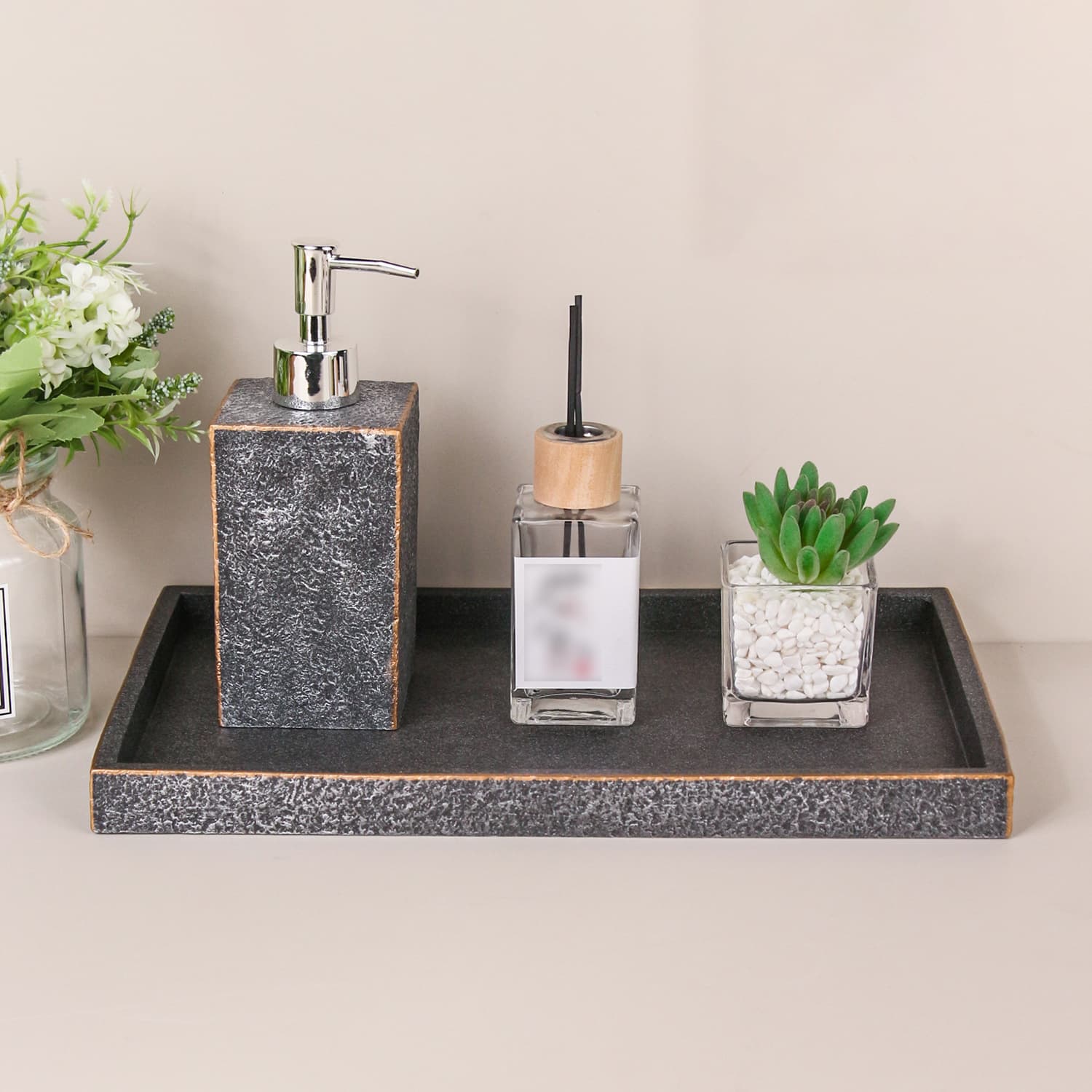 Resin Marble Black Aromatherapy Tray, Hotel Room Decor Tray, Bathroom Towel and Handwashing Basin Tray