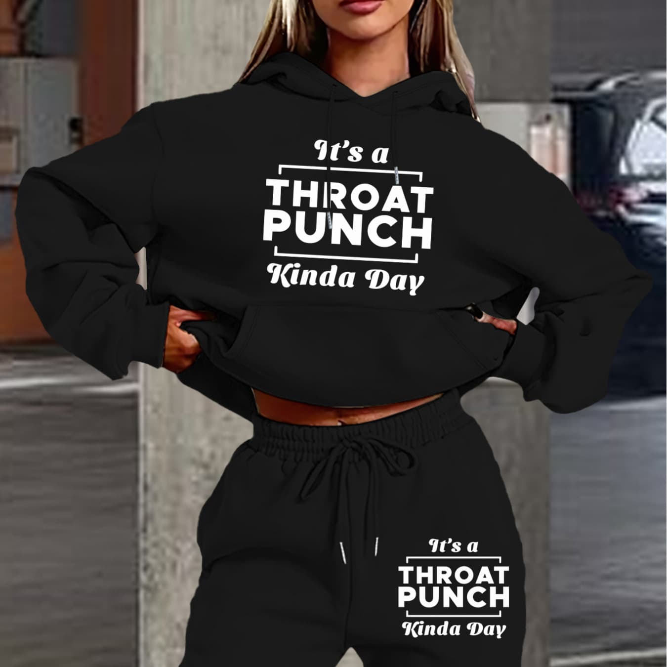 [Cross-Border European Size] Women's Casual Hooded Tracksuit Set, Polyester K
