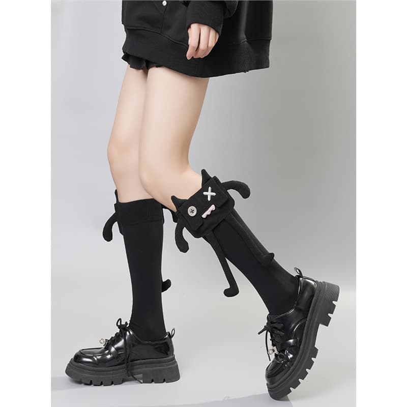 Spring Quirky Design 3D Doll Personality Calf Socks Women Mid-Long Pure Cotton Spicy Girl Gothic Cool JK Socks