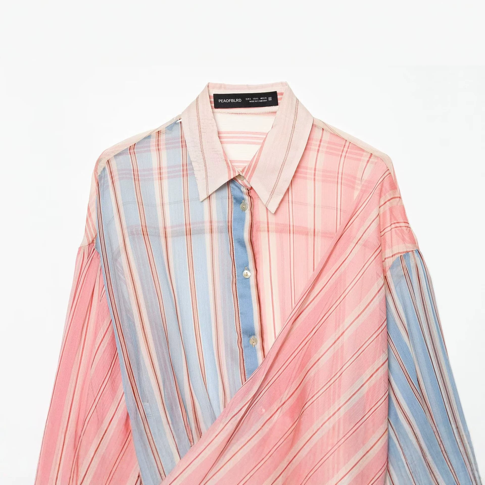 Cross-border European and American Women's Fashion AliExpress Bestseller Micro-Sheer Striped Patchwork Tie-Front Blouse