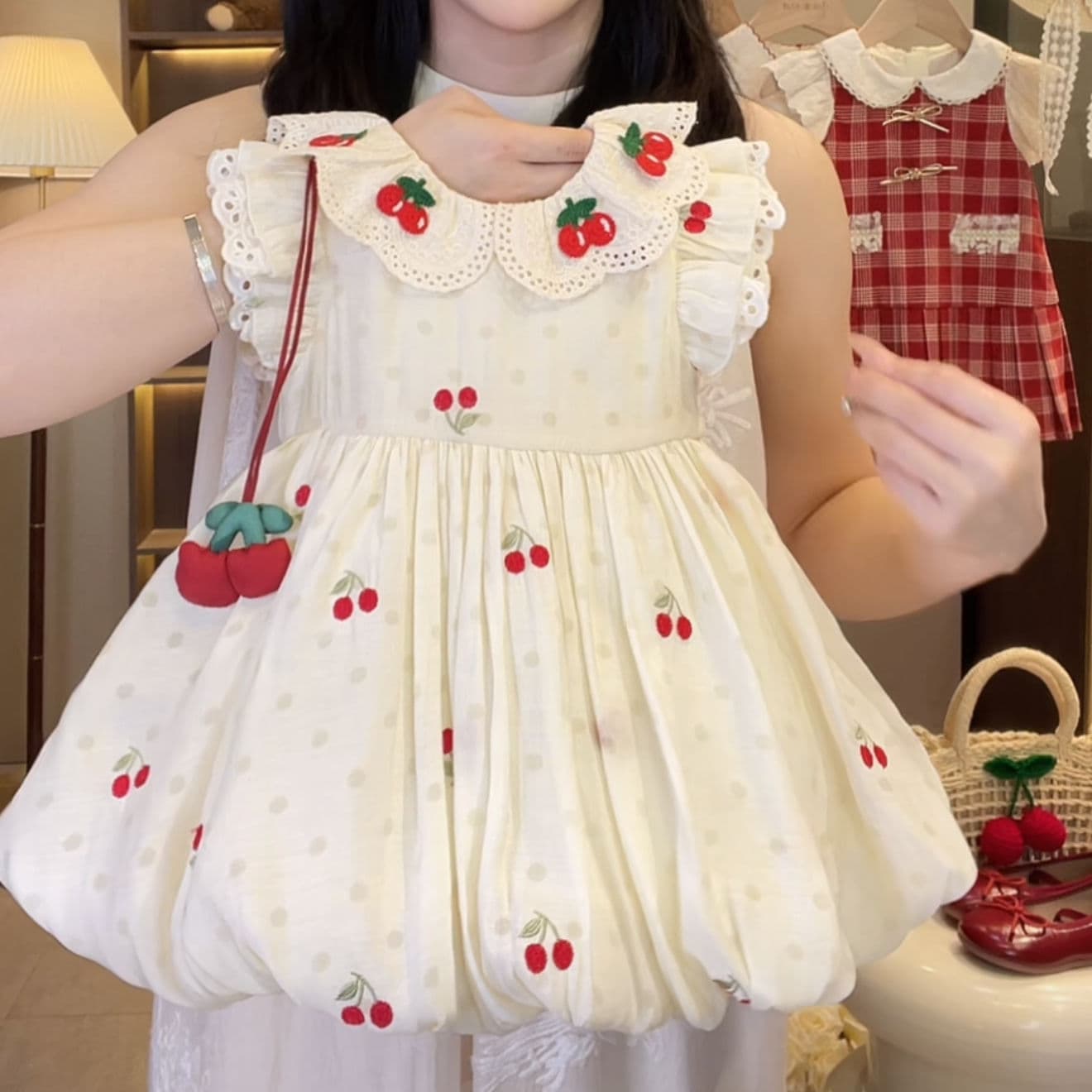2026 Girls' Fashionable Cherry Floral Dress Baby Girl's Fashionable Flower Bud Princess Dress Baby Summer Tencel Dress