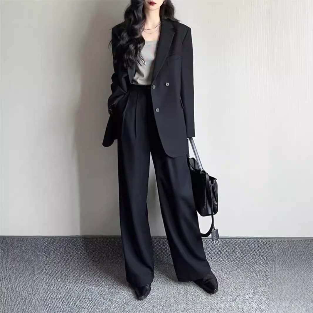 2713 Plus Size Women's Suit Set, Casual Loose Fit Professional Suit, Wide-Leg Pants Two-Piece Set
