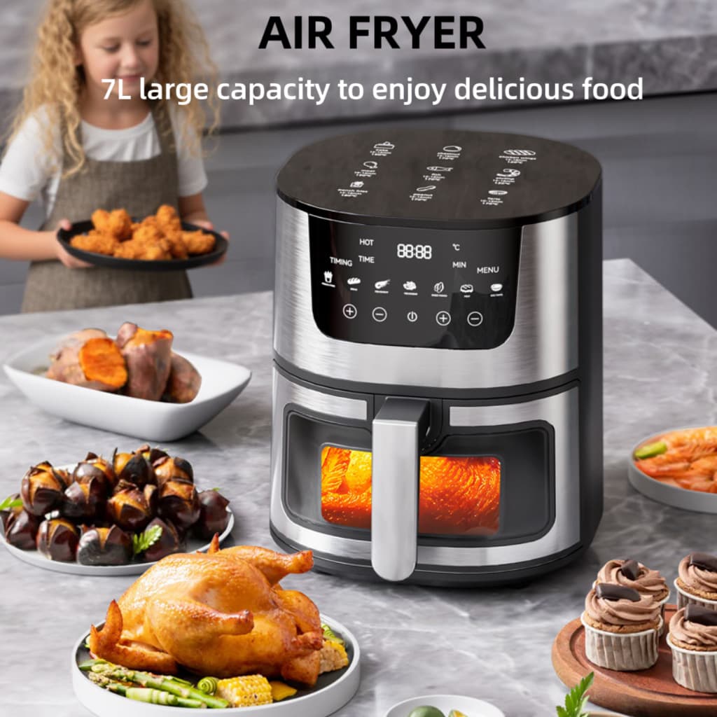 2026 Air Fryer Home Multifunctional Visible Stainless Steel Fryer Automatic Electric Oven Large Capacity Smart Baking
