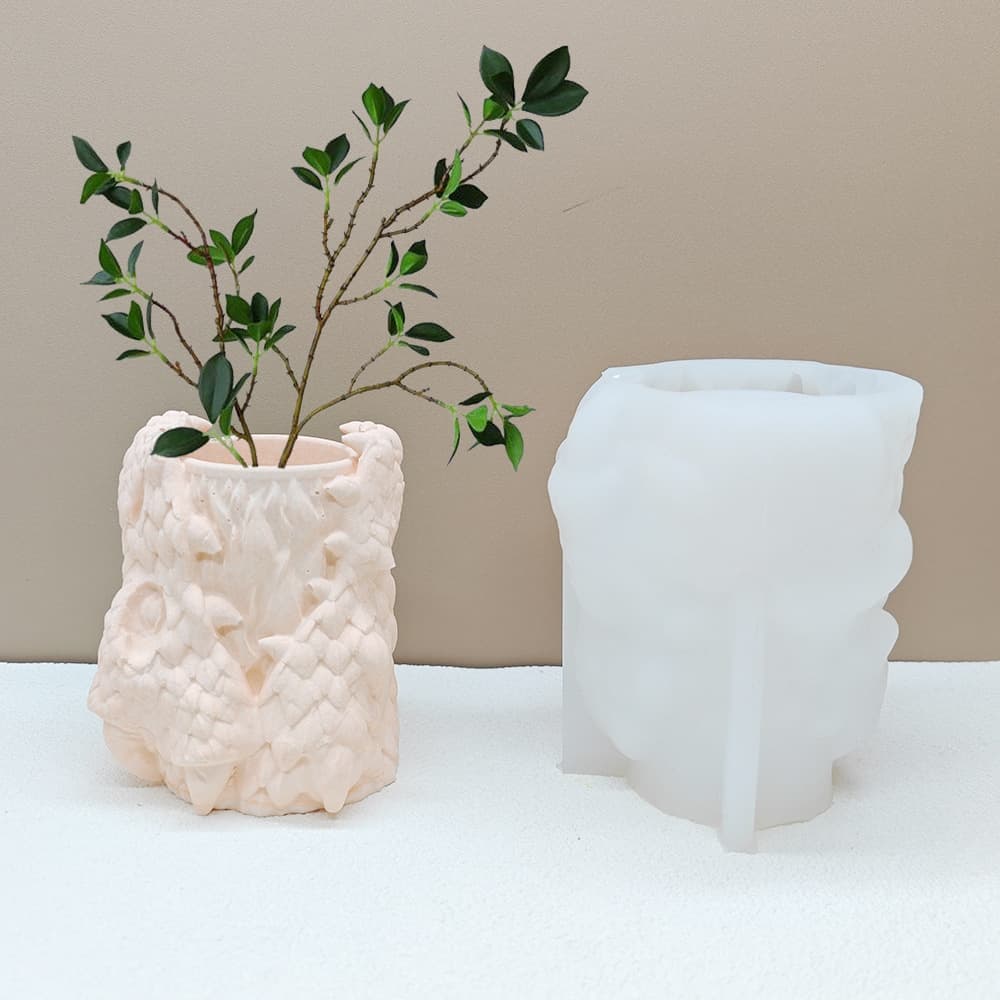 Dragon Head Hollow Vase Mold Concrete Plaster Jesmonite Pencil Holder Storage Jar Silicone Mold Cross-border