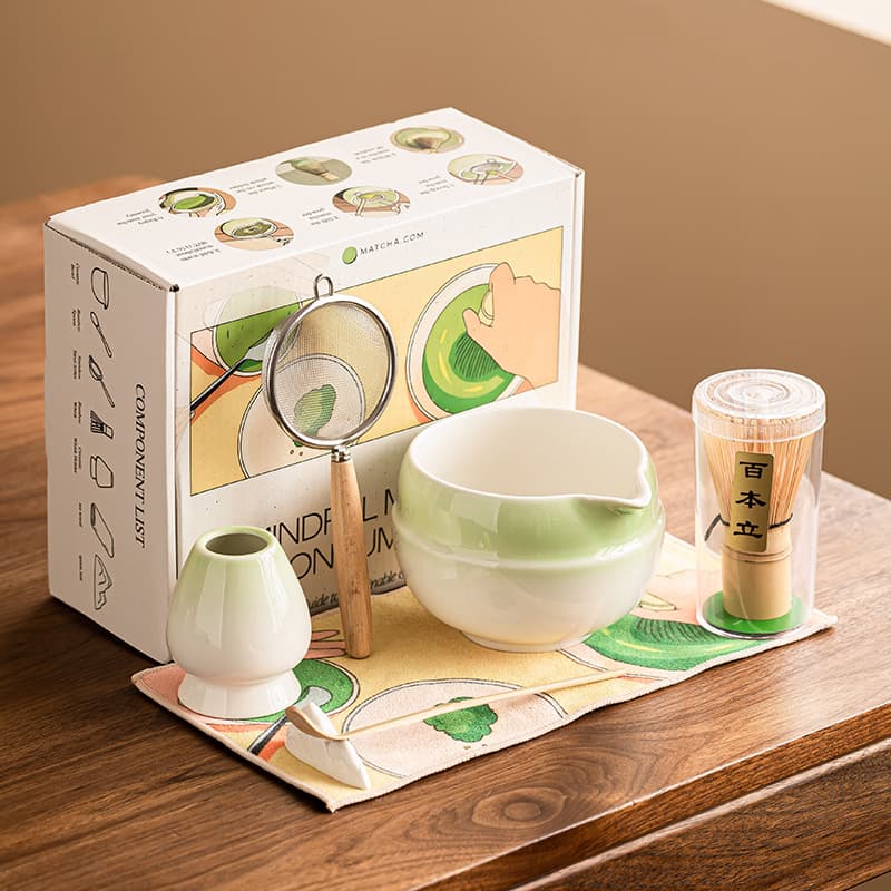 Cross-border exclusive ins-style matcha tea set 7-piece set, Japanese tea whisk, matcha bowl, tea whisk stand Hyakuhon-ritsu gift box