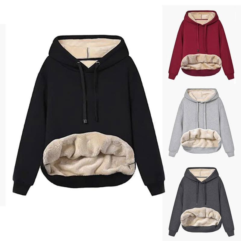 2023 Winter Women's Warm Lambswool Pocket Hooded Sweatshirt Jacket - A Bestselling Item on Amazon (Europe and America)
