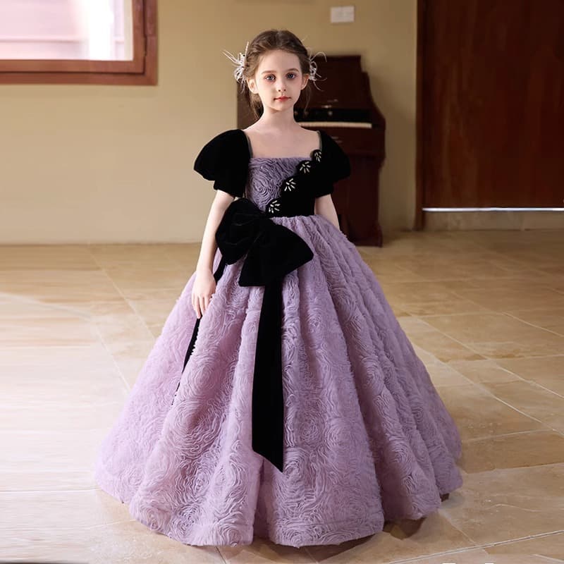 Girls Purple Dress High-End Gorgeous Birthday Princess Gown Kids Catwalk Piano Performance Costume