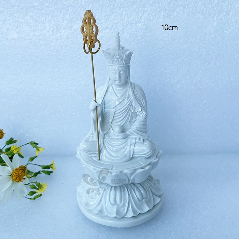 10cm Imitation White Porcelain Ceramic Ksitigarbha Bodhisattva Sitting Statue Ornament for Home and Car Use for Peace and Safety