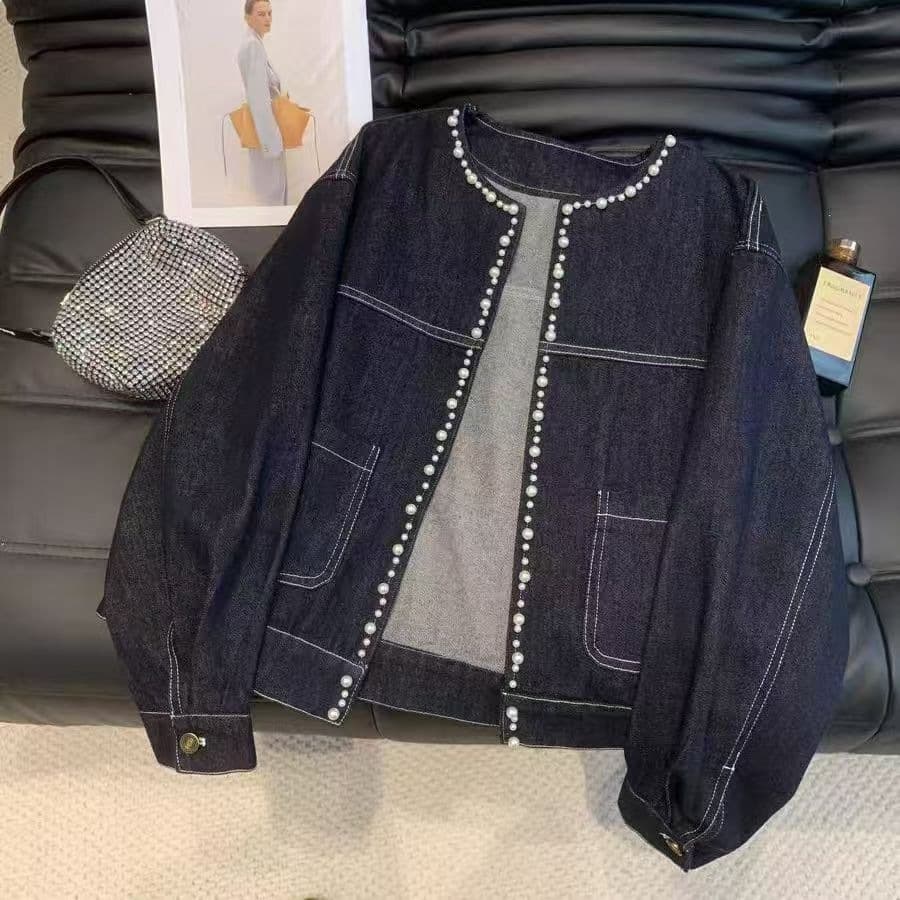 Chinese Retro Style Button Embroidery Stretch Denim Jacket for Women, Short Length Spring and Autumn New Arrival, Slim Fit Long Sleeve