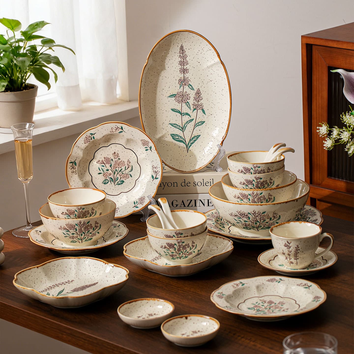 Medieval style underglaze color high-value ceramic tableware set light luxury household bowl retro plate dish set