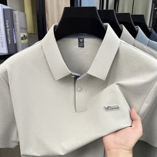 Summer Men's Short Sleeve Polo Shirt with Turn-Down Collar, Jacquard, Middle-Aged Casual Fashion Top
