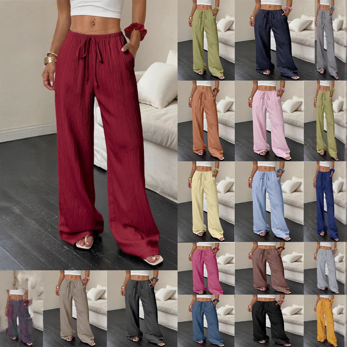 DTC Europe & US 2025 New Cross-Border Solid Color Straight-Leg Pocket Women's Mid-Rise Long Pants Casual Pants Fashion Casual