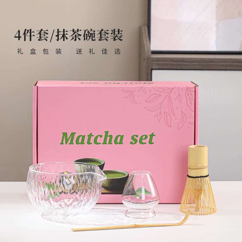 Cross-border Instagram Style Glass Matcha Tea Set Eight-Piece, Japanese Tea Whisk, Matcha Bowl, Hyakuhon-rite Stand