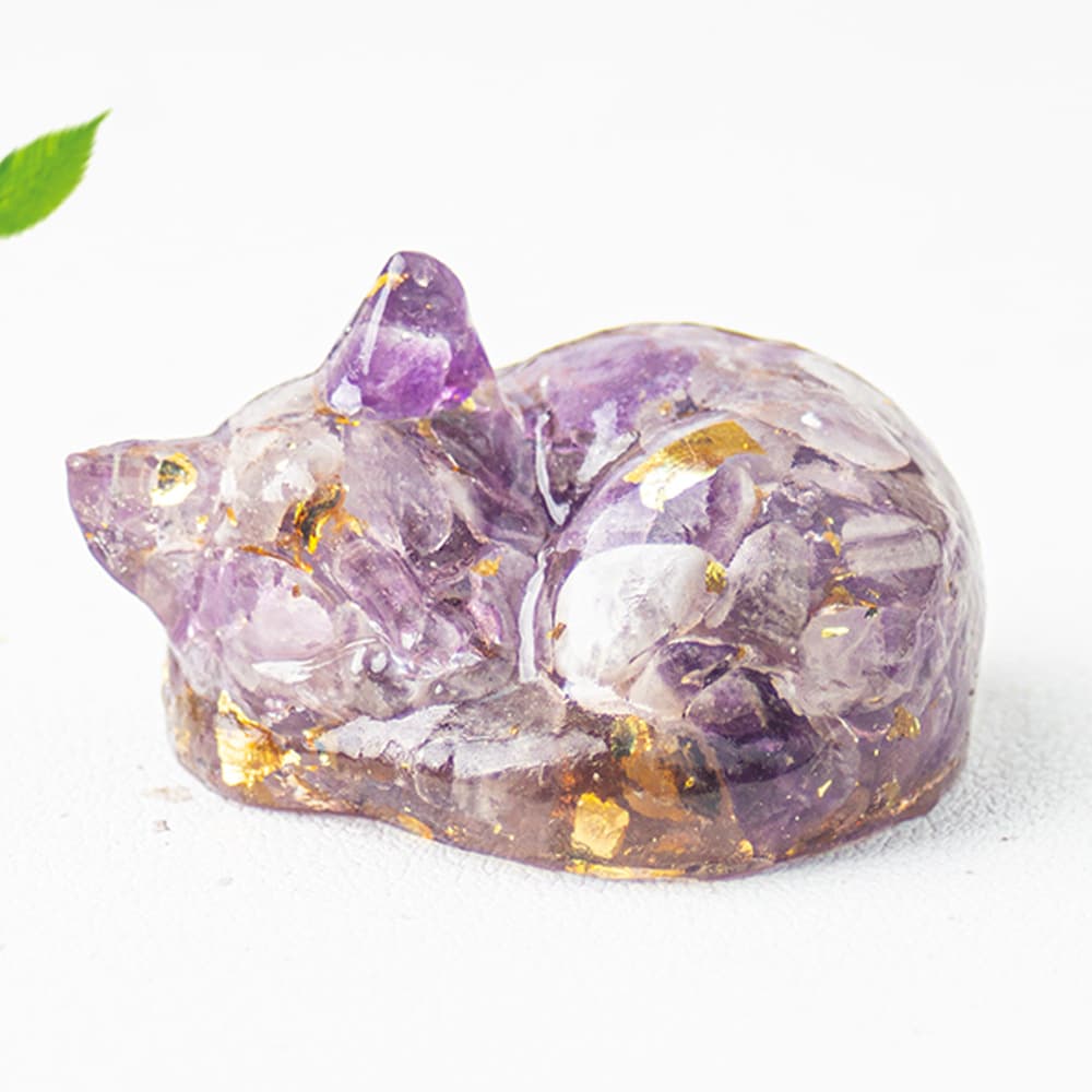 Cross-border Natural Crystal Crushed Stone Epoxy Resin Sleeping Cat, Sleeping Cat Pose, Animal Statue for Office, Home, Living Room Desktop