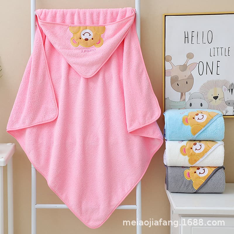 Baby Hooded Bath Towel Newborn Wrap Coral Fleece Absorbent Bathrobe Kids Cartoon Cute Cape