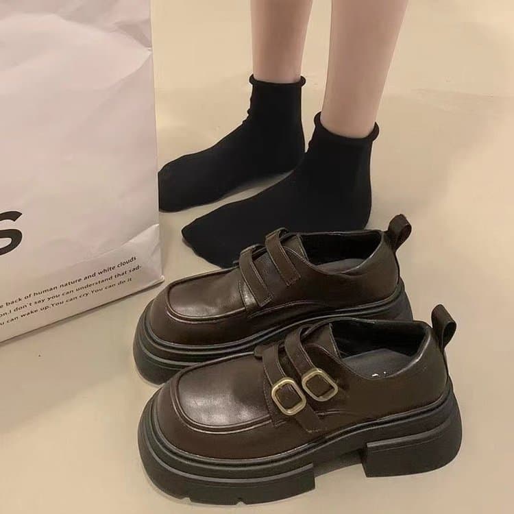 Thick-sole British-style leather shoes for women 2024 autumn/winter new platform loafers versatile commuting work flats