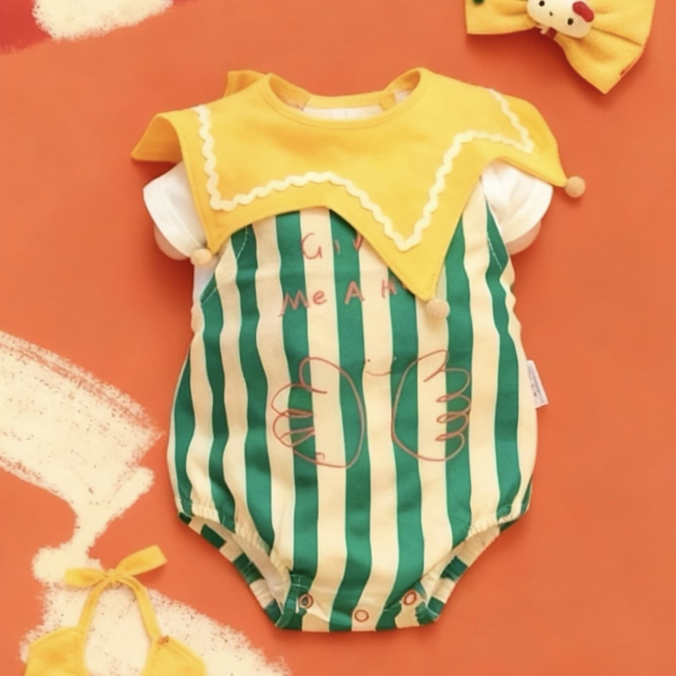 Children's Christmas theme photography clothing 100-day baby harem green striped one-year-old photo studio photo clothing