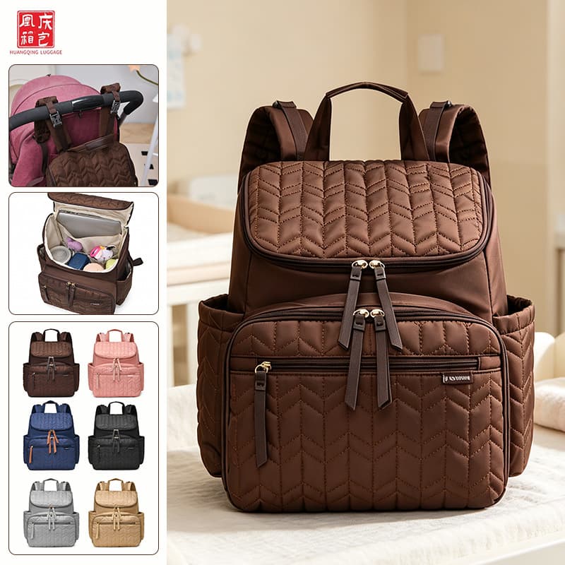 Cross-border New Mummy Bag Diaper Bag with Stroller Clips Waterproof Baby Travel Backpack with Insulated Bag