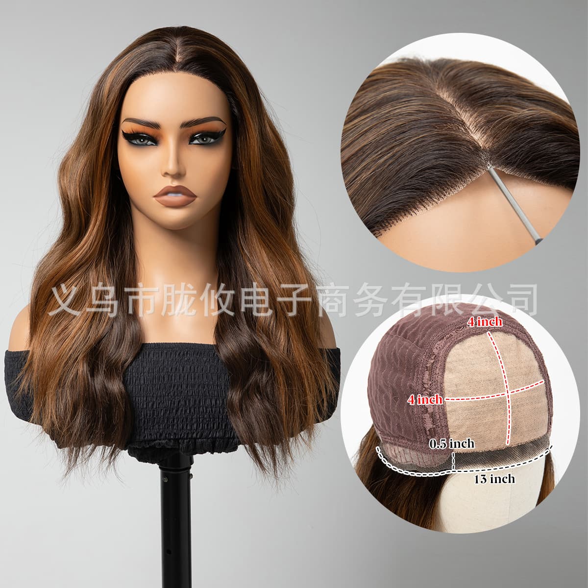 Cross-border imitation lace wig long curly hair realistic scalp middle part brown gradient wig for women European and American wig