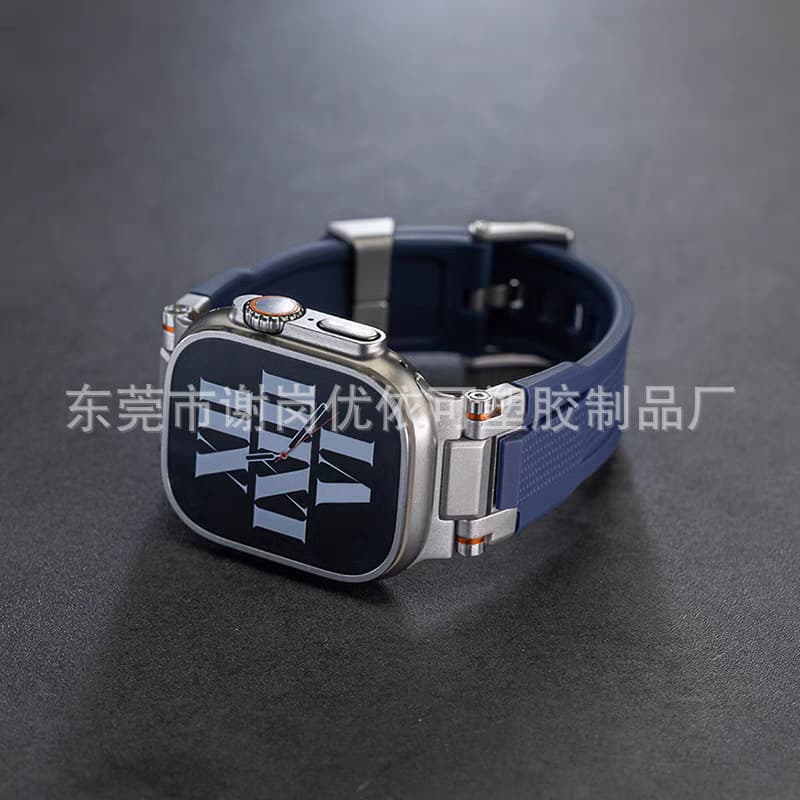 New Mechanical Style Silicone Watch Band for Apple iWatch S9, Compatible with Apple Watch 7/6/5/4/3/2/1/0