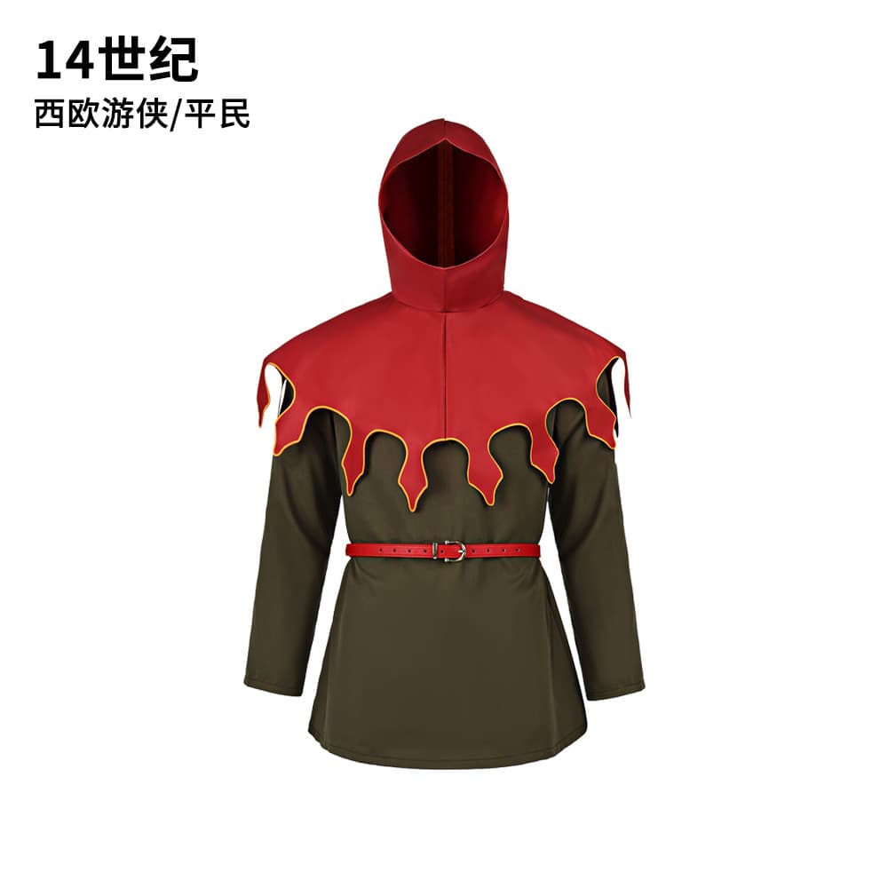 14th-Century Medieval Ranger Cosplay Costume Set Halloween Hooded Retro Ranger Performance Costume Stage Two-Piece Set