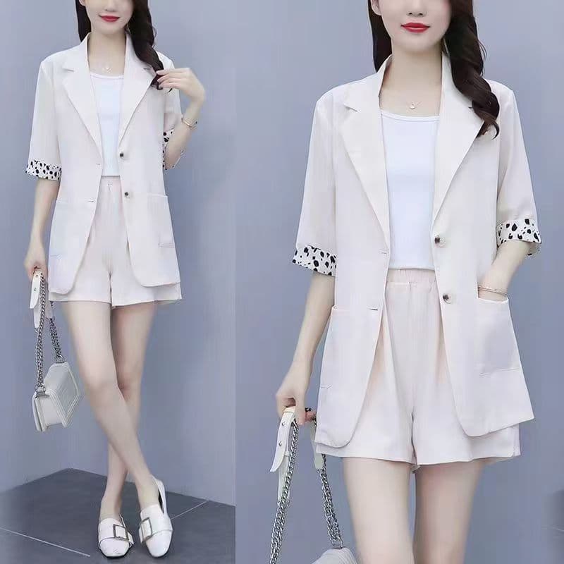 Bingsi summer new plus size women's fat sister suit loose fit to cover the flesh and look slimming short-sleeved suit shorts two-piece set